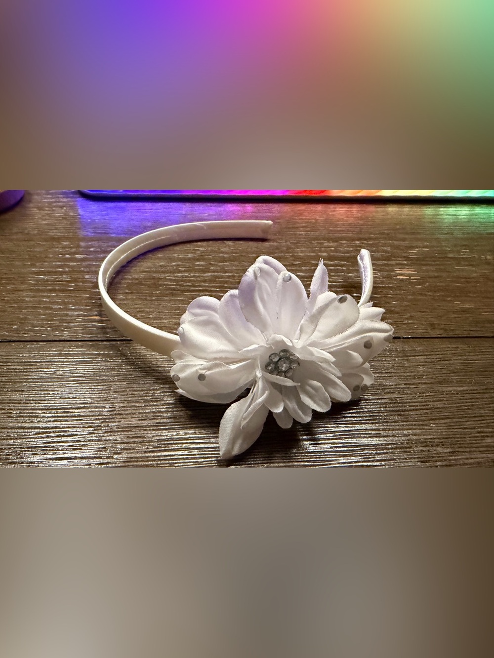 White Flower Rhinestone Headband Floral Hair Accessory